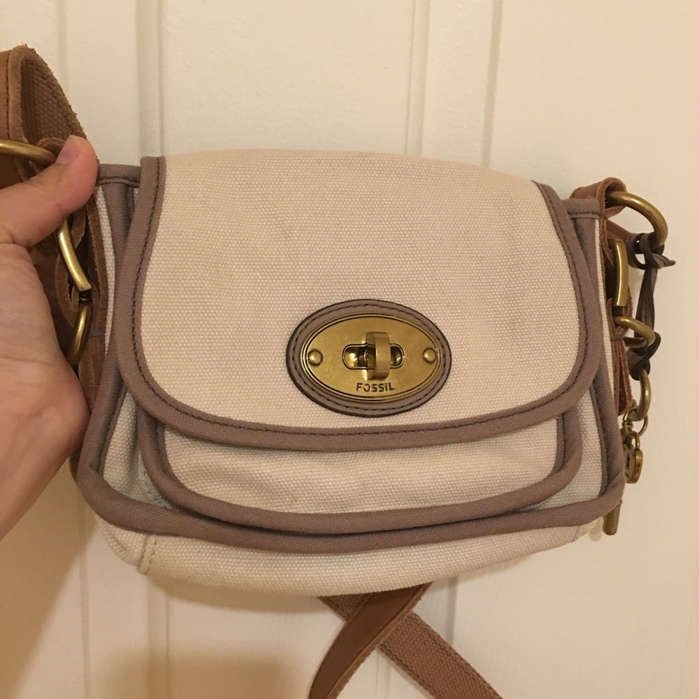 Fossil Beige and Brown Crossbody Bag